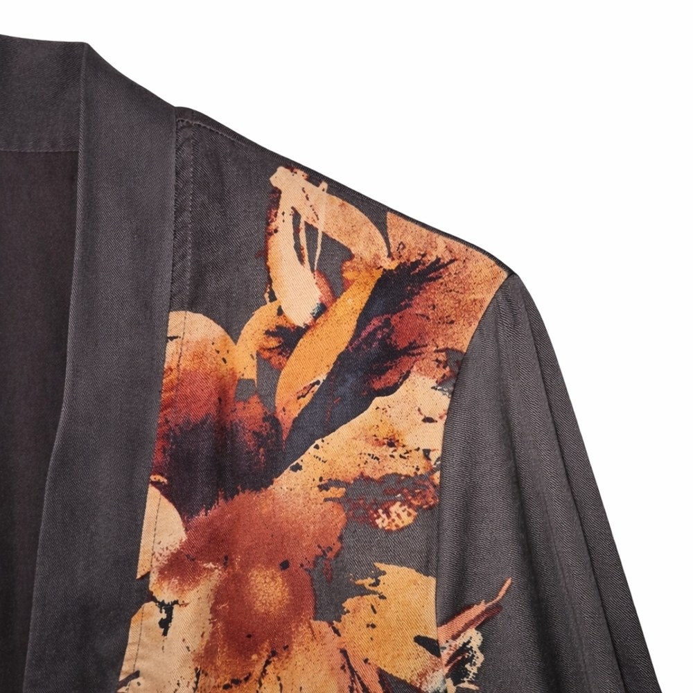 Free People Boho Floral Duster Kimono Cardigan Charcoal Grey Open Front S - Picture 3 of 12